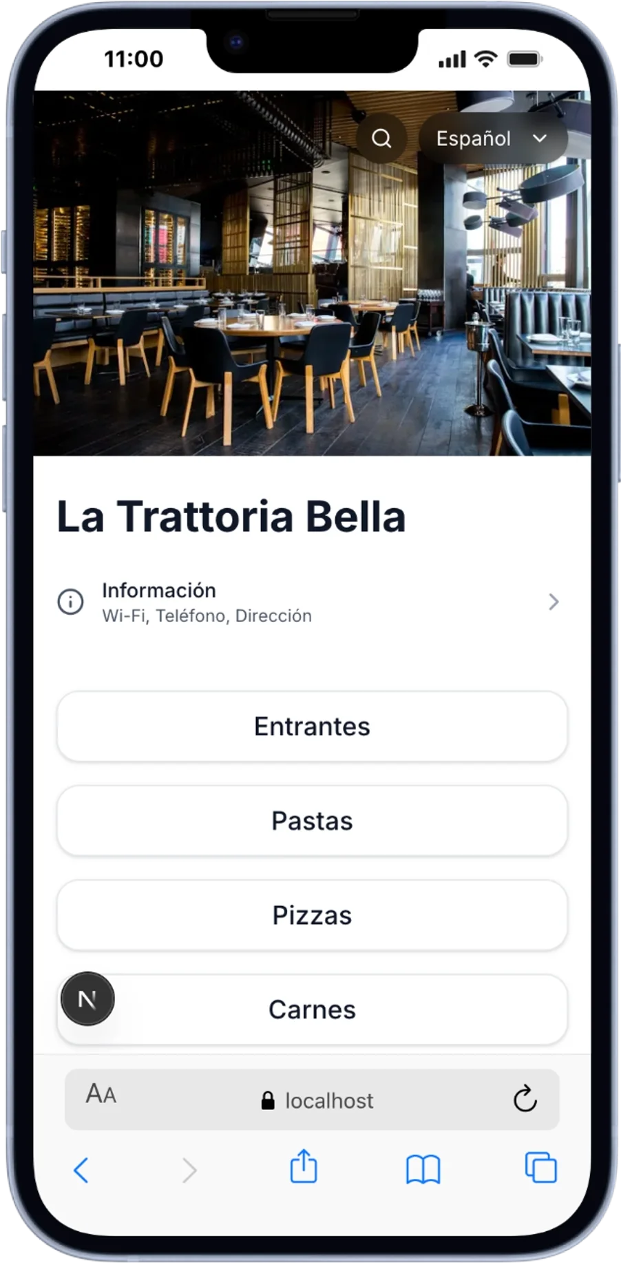 Vista del menú optimizado para móviles